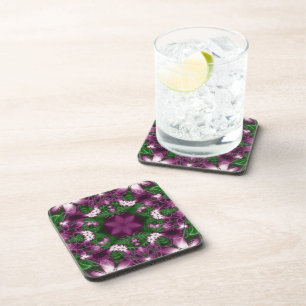 Daisies Purple and Green Fractal Art Coaster