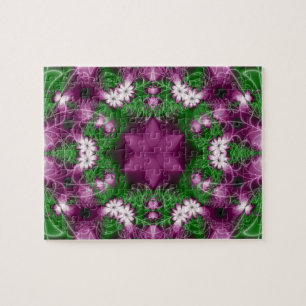 Daisies   Purple and Green Fractal Art Jigsaw Puzzle