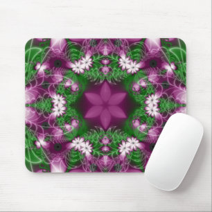 Daisies Purple and Green Fractal Art Mouse Pad