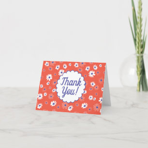 Daisies Red White Blue Floral Pattern Thank You Card