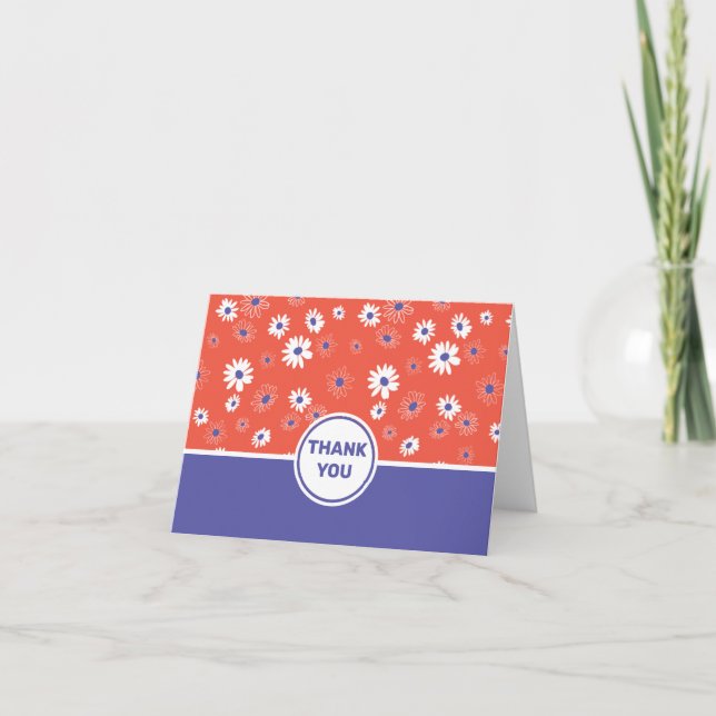 Daisies Red White Blue Flower Pattern Thank You Card (Front)