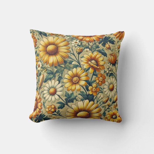Daisies retro pattern cushion (Front)