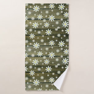 Daisies Rustic Barn Board Daisy Flower Bath Towel