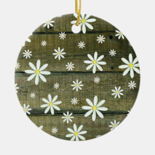 Daisies Rustic Barn Board Daisy Flower Ceramic Tree Decoration