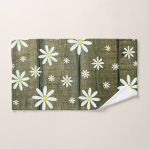 Daisies Rustic Barn Board Daisy Flower Hand Towel