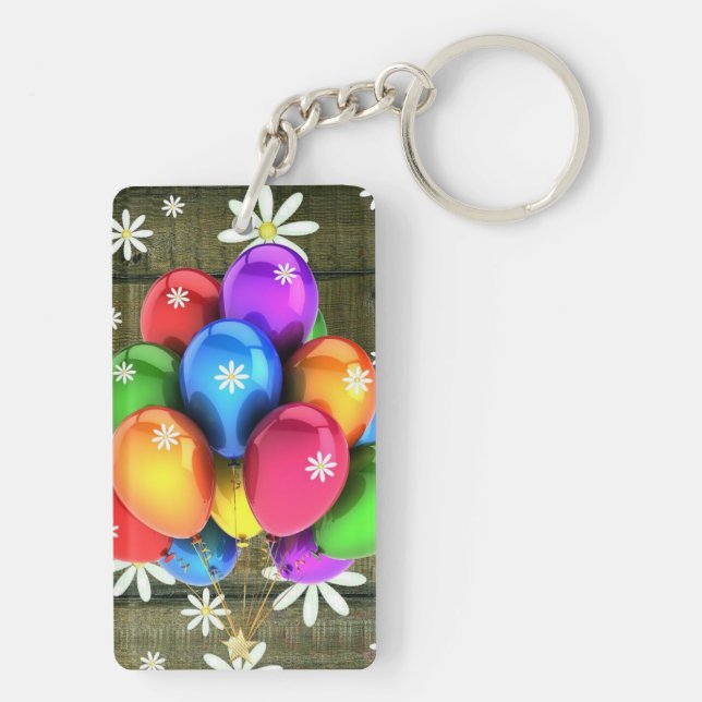 Daisies Rustic Barn Board Party Balloons Key Ring (Back)