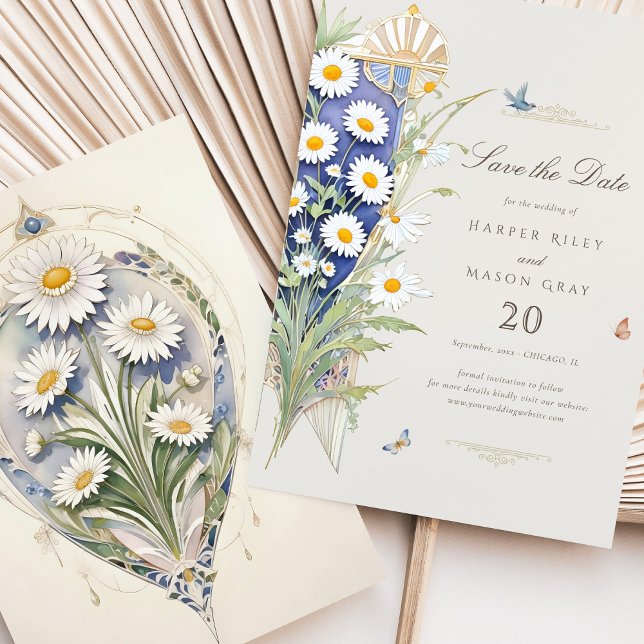 Daisies Save the Date Golden Elegance Invitation (Creator Uploaded)