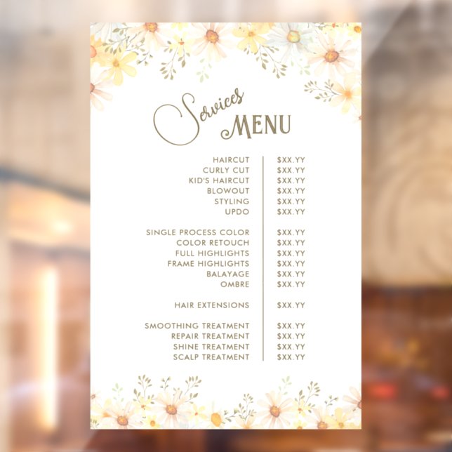 Daisies Services Menu (Sheet 2)