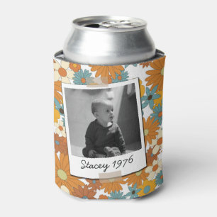 Daisies Seventies 70's Retro 50th Birthday Photo Can Cooler