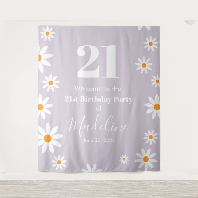 Daisies Spring floral Birthday Banner Backdrop Tapestry (Front)