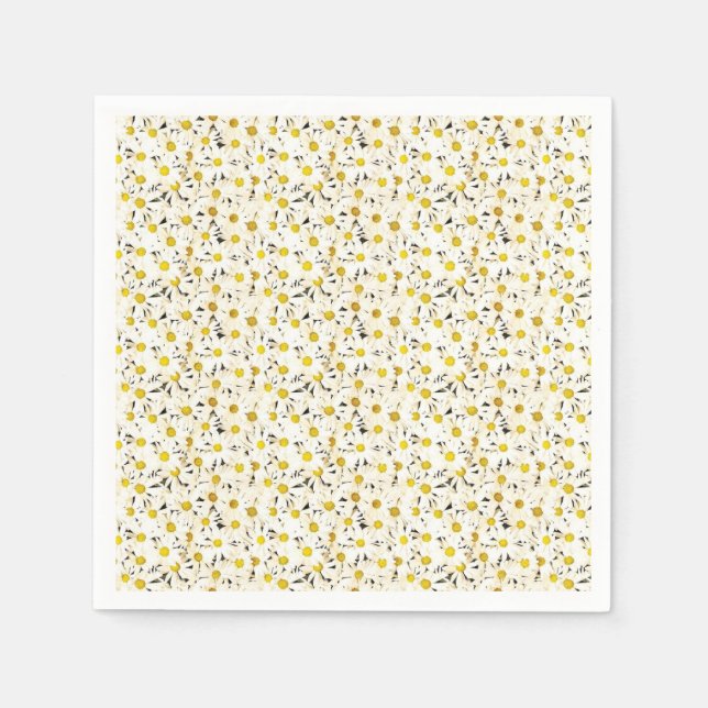 Daisies Template Modern Elegant Yellow White Napkin (Front)