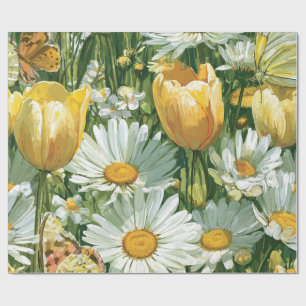 Daisies, Tulips & Butterflies illustrations Wrapping Paper
