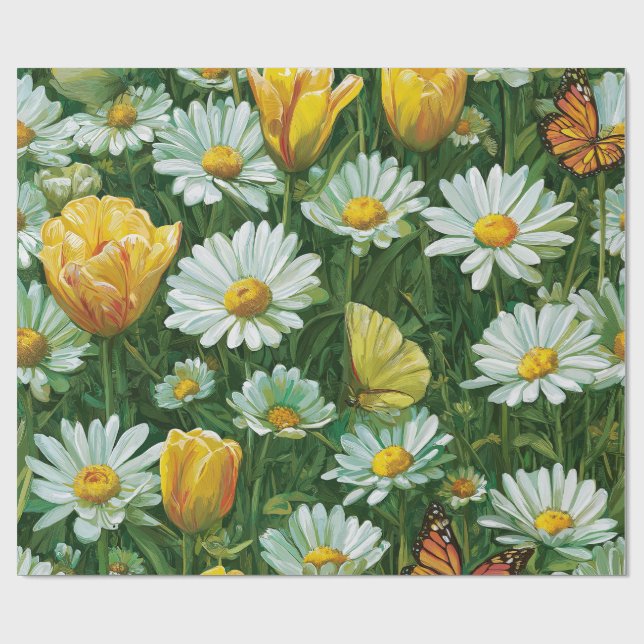 Daisies, Tulips & Butterflies Wrapping Paper (Flat)