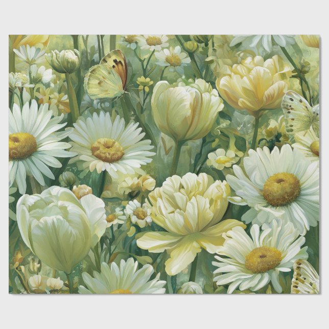 Daisies, Tulips & Butterflies Wrapping Paper (Flat)