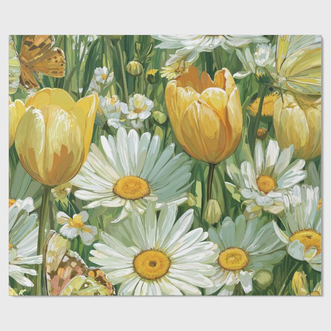 Daisies, Tulips & Butterflies Wrapping Paper (Flat)