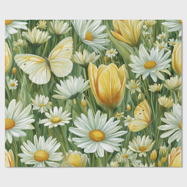 Daisies, Tulips & Butterflies Wrapping Paper (Flat)
