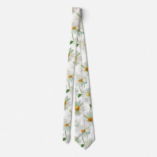Daisies Watercolor Floral Pattern Tie