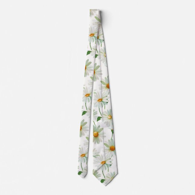 Daisies Watercolor Floral Pattern Tie (Back)