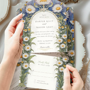 Daisies Wedding Perforated RSVP All In One Invitation