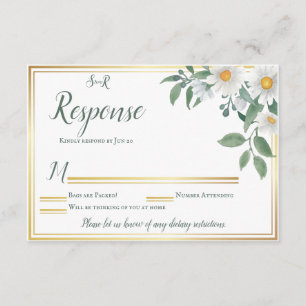 Daisies White Floral Gold Wedding Response Card