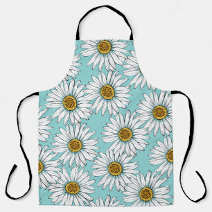 Daisies White Flowers on Blue vintage Seamless Pat Apron
