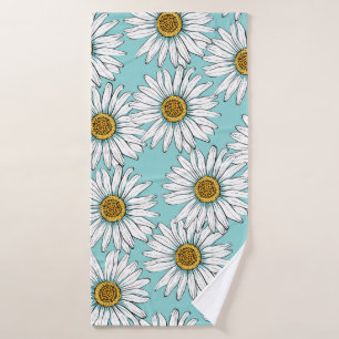 Daisies White Flowers on Blue vintage Seamless Pat Bath Towel