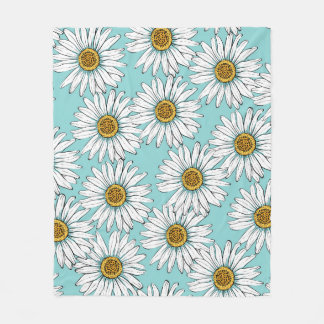Daisies White Flowers on Blue vintage Seamless Pat Fleece Blanket
