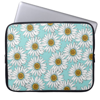 Daisies White Flowers on Blue vintage Seamless Pat Laptop Sleeve