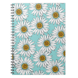 Daisies White Flowers on Blue vintage Seamless Pat Notebook