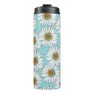 Daisies White Flowers on Blue vintage Seamless Pat Thermal Tumbler