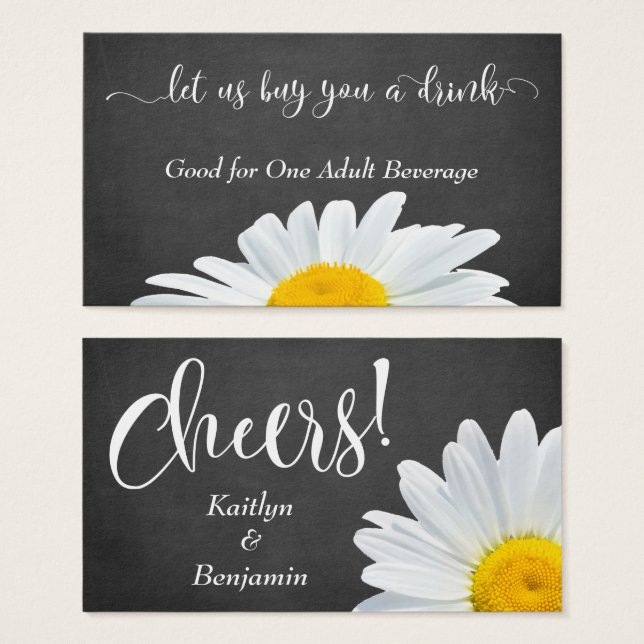 Daisies, White Script & Chalkboard | Drink Tickets (Front & Back)
