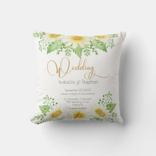 Daisies White Yellow Floral Wedding Cushion
