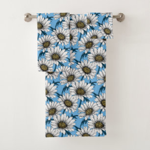 Daisies, wild flowers on blue bath towel set