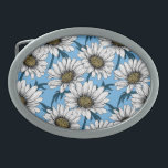 Daisies, wild flowers on blue belt buckle<br><div class="desc">Hand drawn vector pattern with white daisy flowers</div>