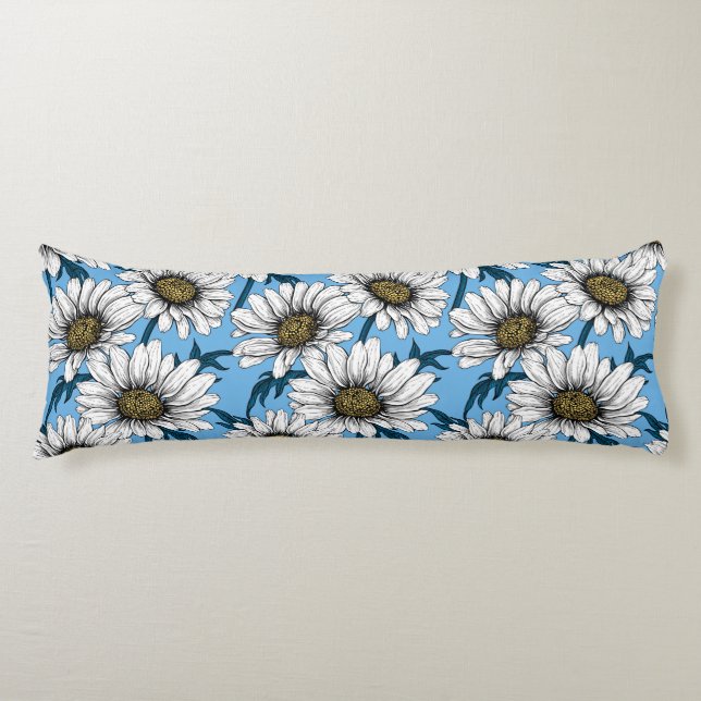 Daisies, wild flowers on blue body cushion (Front)