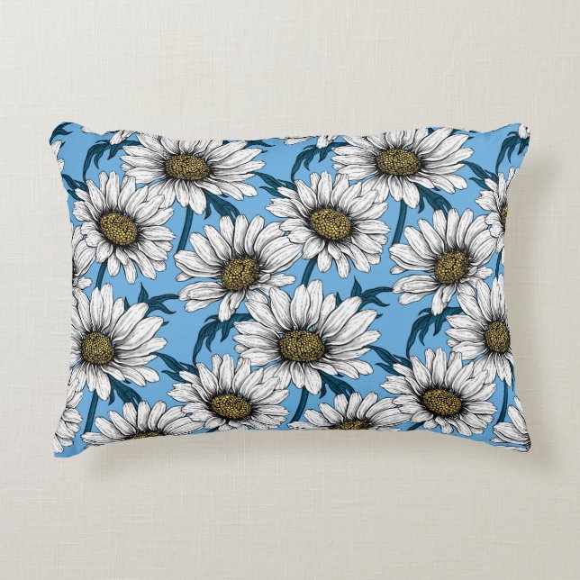 Daisies, wild flowers on blue decorative cushion (Front)