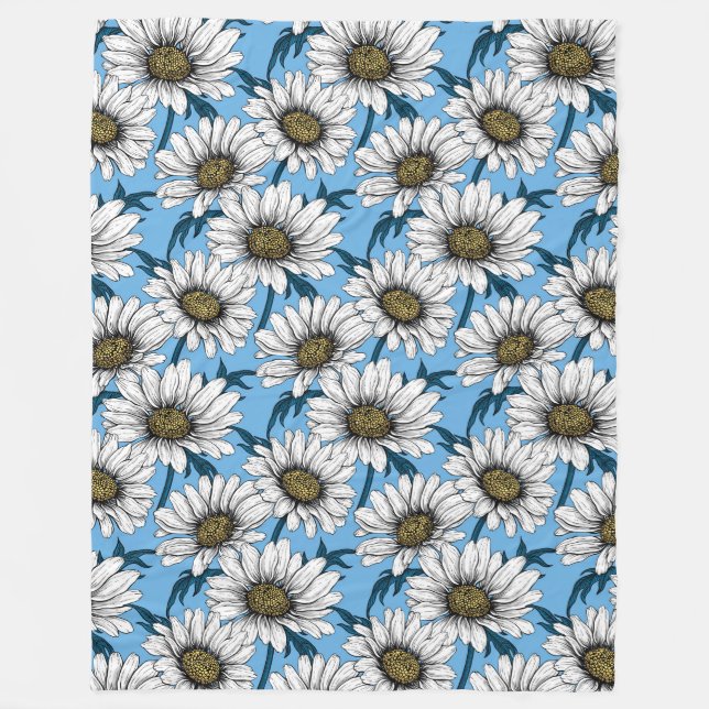 Daisies, wild flowers on blue fleece blanket (Front)