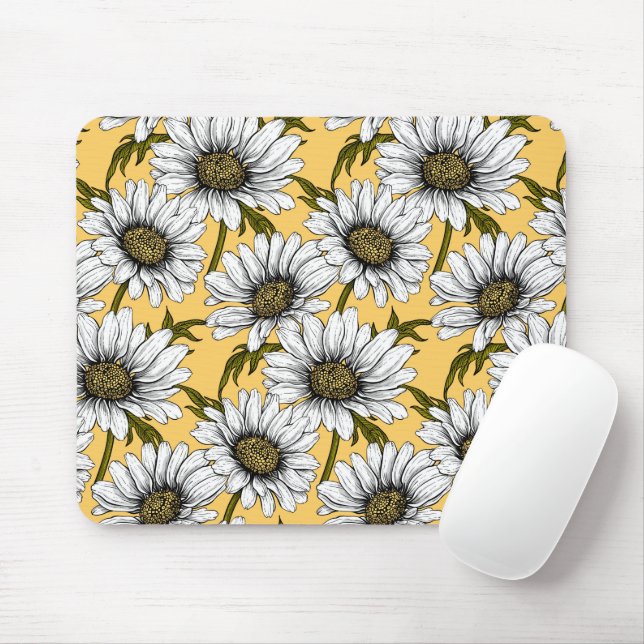 Daisies, wild flowers on blue mouse pad (With Mouse)