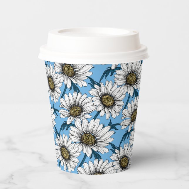 Daisies, wild flowers on blue paper cups (Front)