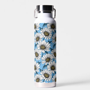 Daisies, wild flowers on blue water bottle