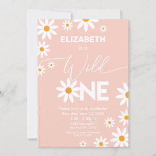 Daisies Wild One Birthday Party pink invitation