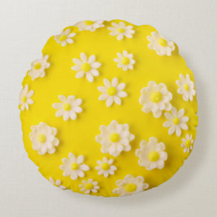 Daisies with a yellow background  round cushion
