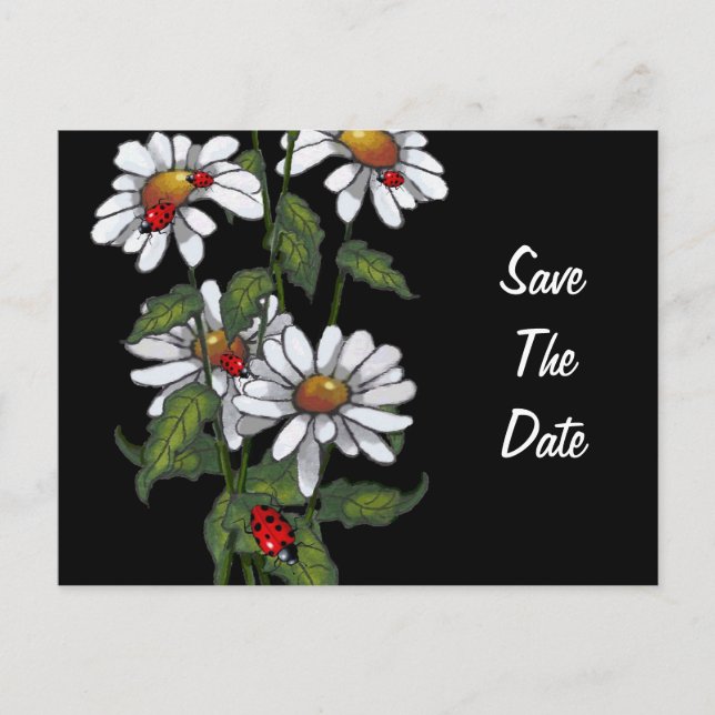 Daisies with Ladybugs: Flowers: Save the Date Announcement Postcard (Front)