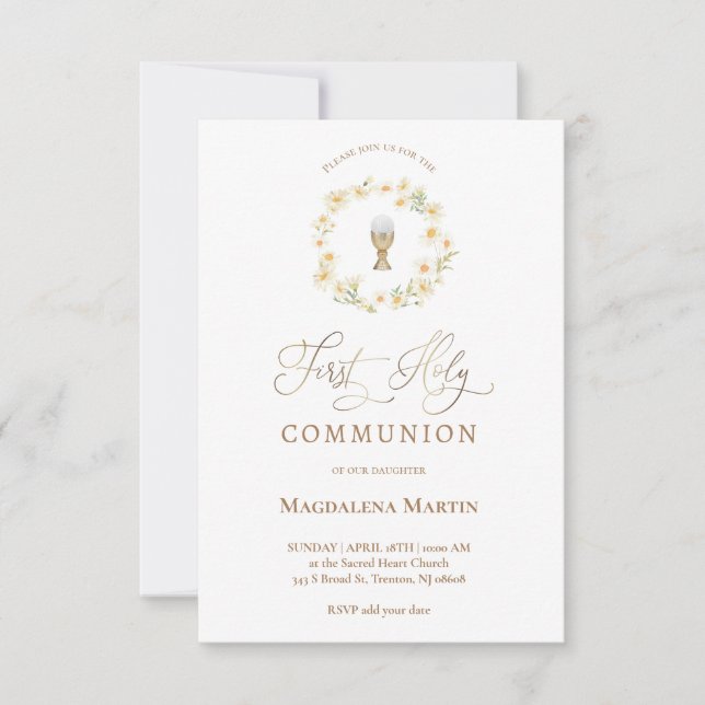 daisies wreath | First Holy Communion Invitation (Front)