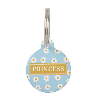 Daisies Yellow and Sky Blue Round Pet Tag