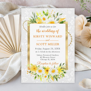 Daisies & Yellow Summer Flowers Gold Foil Wedding Invitation