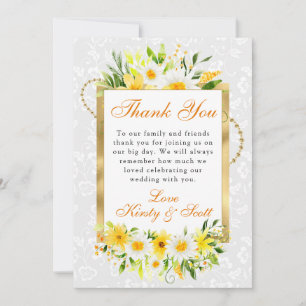 Daisies & Yellow Summer Flowers Gold Wedding Thank You Card