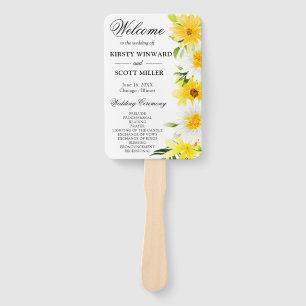 Daisies & Yellow Summer Flowers Wedding Program Hand Fan