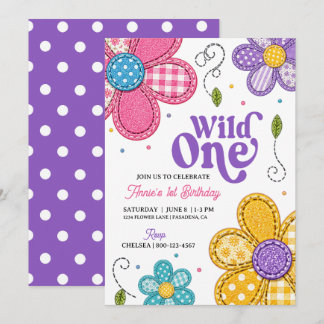 Daisy 1st Birthday Party Wild One Boho Floral Girl Invitation