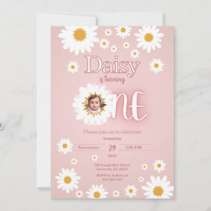 Daisy 1st Birthday Photo Invitation